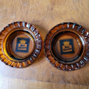 Vintage Amber Glass Embossed Best Western Smoker  Cigarette Ashtray 4" Set of 2